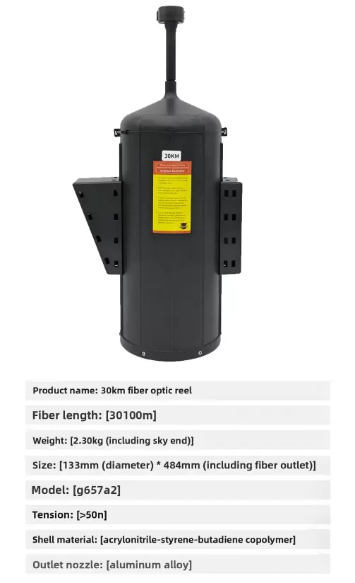 Drones equipados com bobinas de fibra óptica para alcances de 3 km, 5 km, 10 km, 15 km, 20 km, 30 km e 40 km.