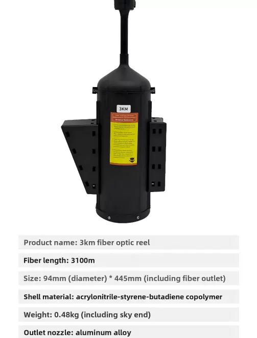 Drones equipados com bobinas de fibra óptica para alcances de 3 km, 5 km, 10 km, 15 km, 20 km, 30 km e 40 km.